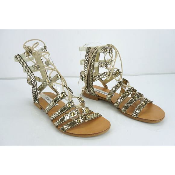 Steve Madden Gold Snake Lace up Gladiator Strappy Sandals Size 5.5 Flat - Picture 10 of 11